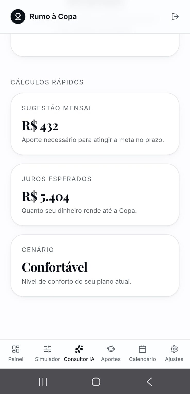 Tela Cálculos do app Rumo à Copa