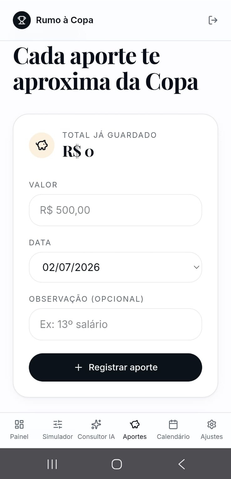 Tela Aportes do app Rumo à Copa