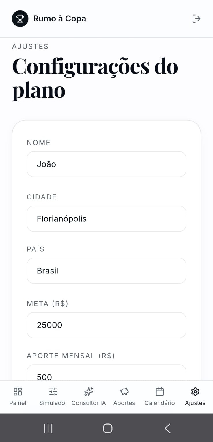 Tela Ajustes do app Rumo à Copa
